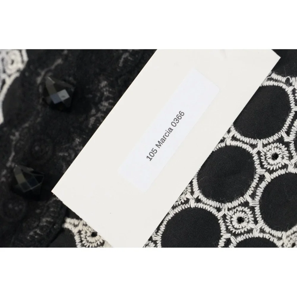 Bizz Princess Shift Mini Dress Medium Black White Geometric Embroidered Cotton - Picture 8 of 8